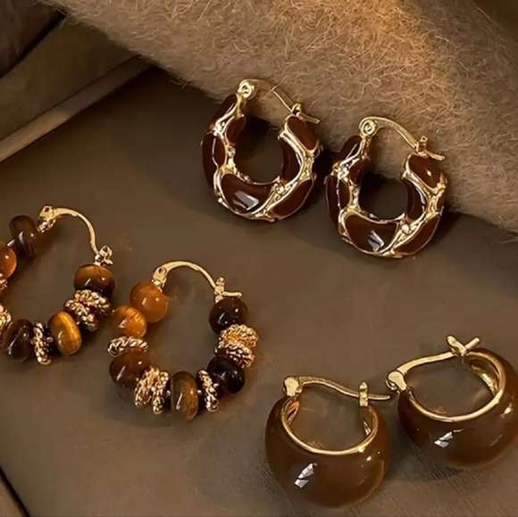 14k plated gold 3 models Hoop Earrings - Picture 1 of 4